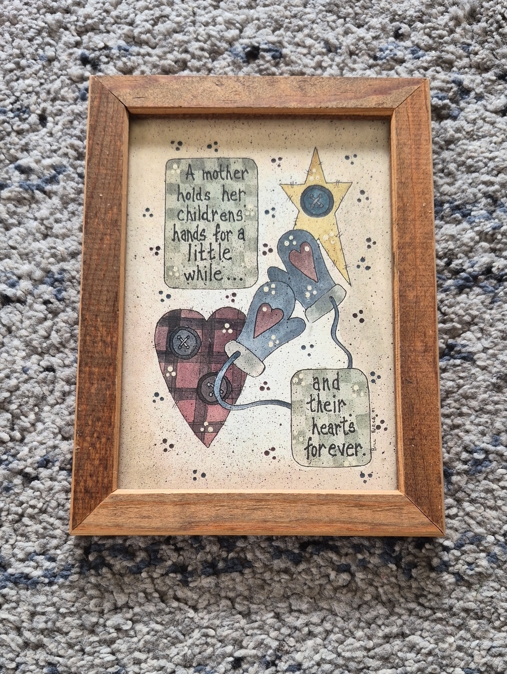 Rustic Wooden Framed Heart & Mittens Wall Art - Mother Quote